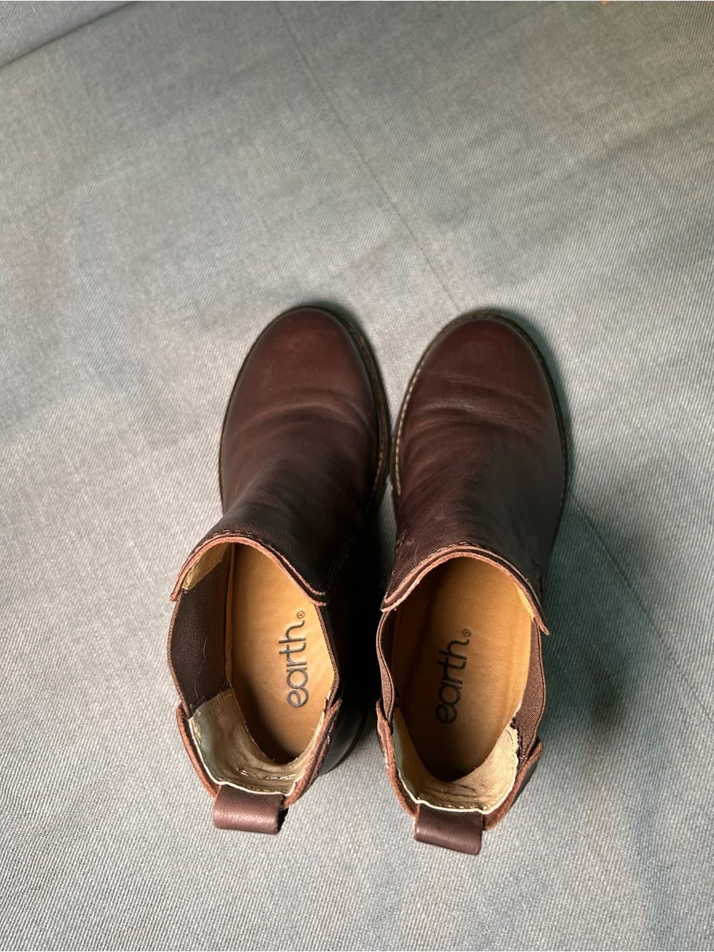 Earth Brown Leather Chelsea Ankle Boots